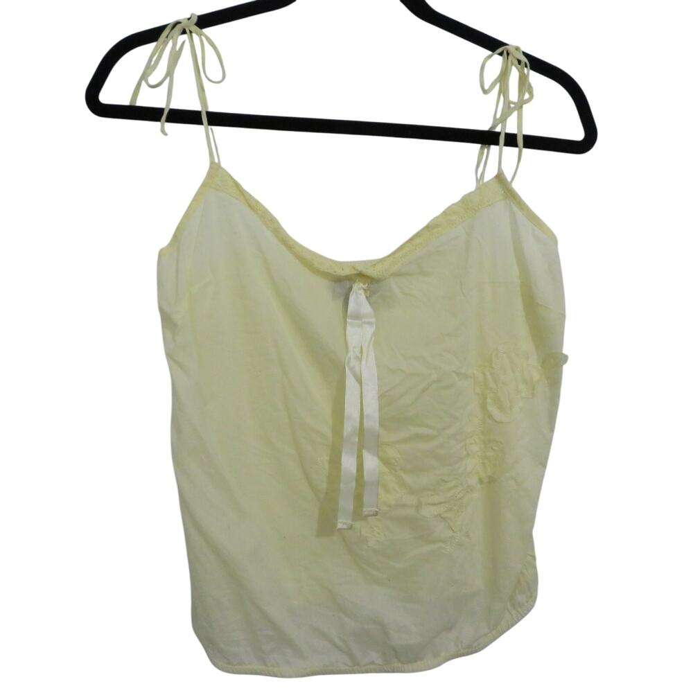 Wet Seal Womens Sz S Light Yellow Floral Tie Strap Cotton Cami Y2K Elastic Hem